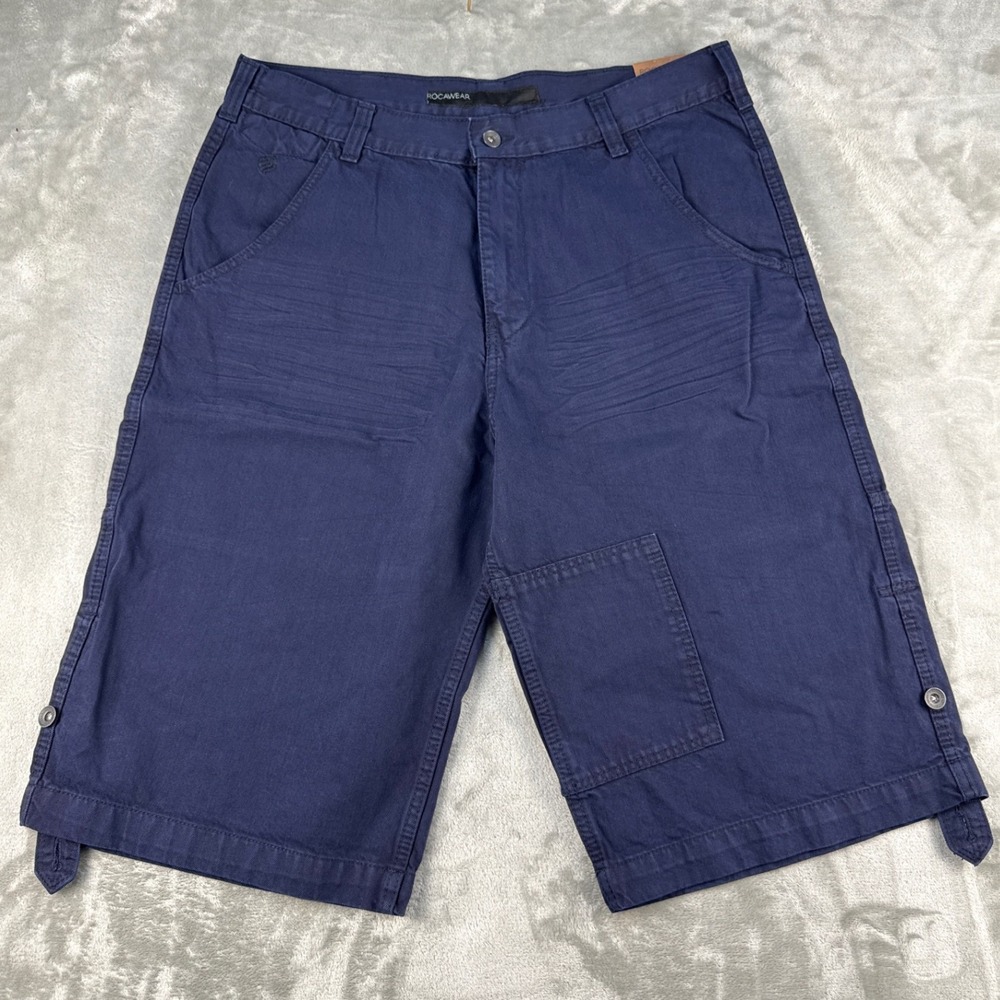 Rocawear Mens Navy Blue‎ Denim Cargo Shorts Relaxed Fit W36 NWT Y2K Streetwear
